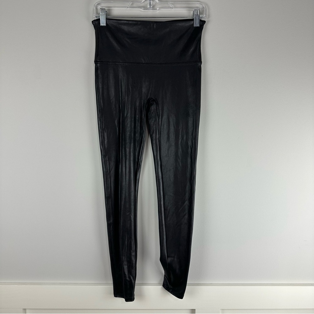Spanx Black Shine Faux Leather Casual Minimalist Leggings Size Large